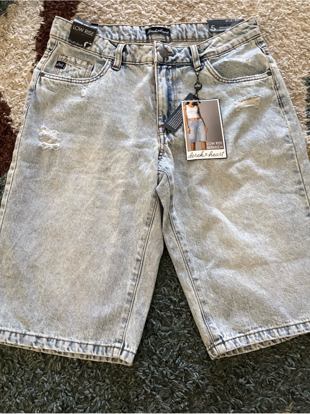Derek Heart Light Wash Distressed Denim Bermuda Shorts